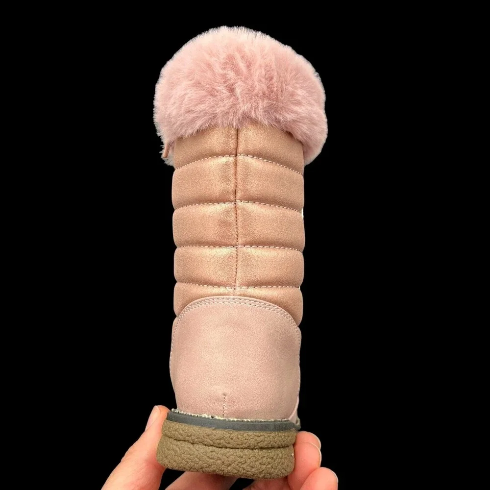 Rachel Toddler Girls Cozy Tall Boots Size 7 Pink Gold Faux Fur Trim Winter Shoes